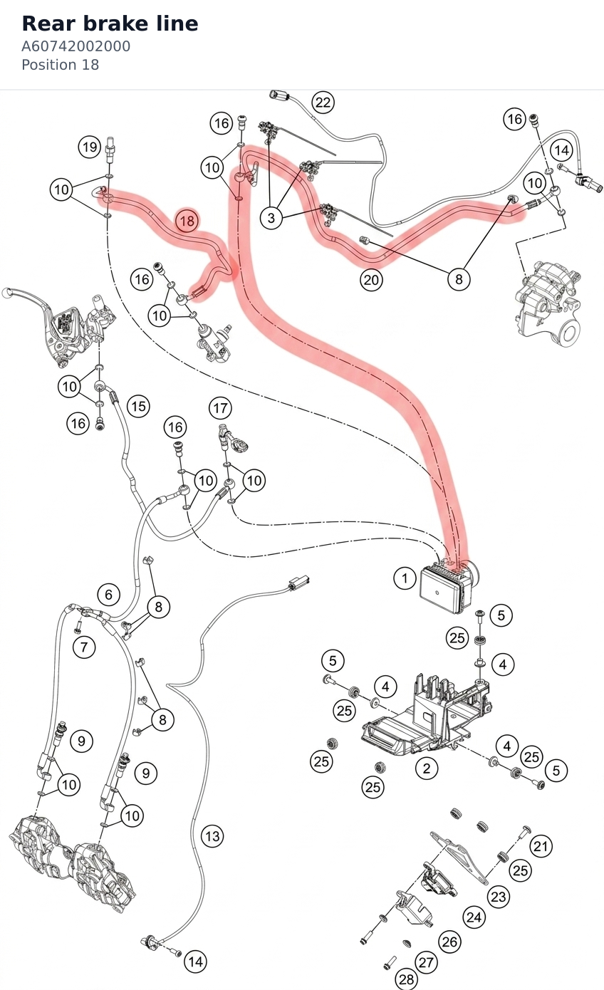 Diagram preview: Rear brake line (A60742002000)