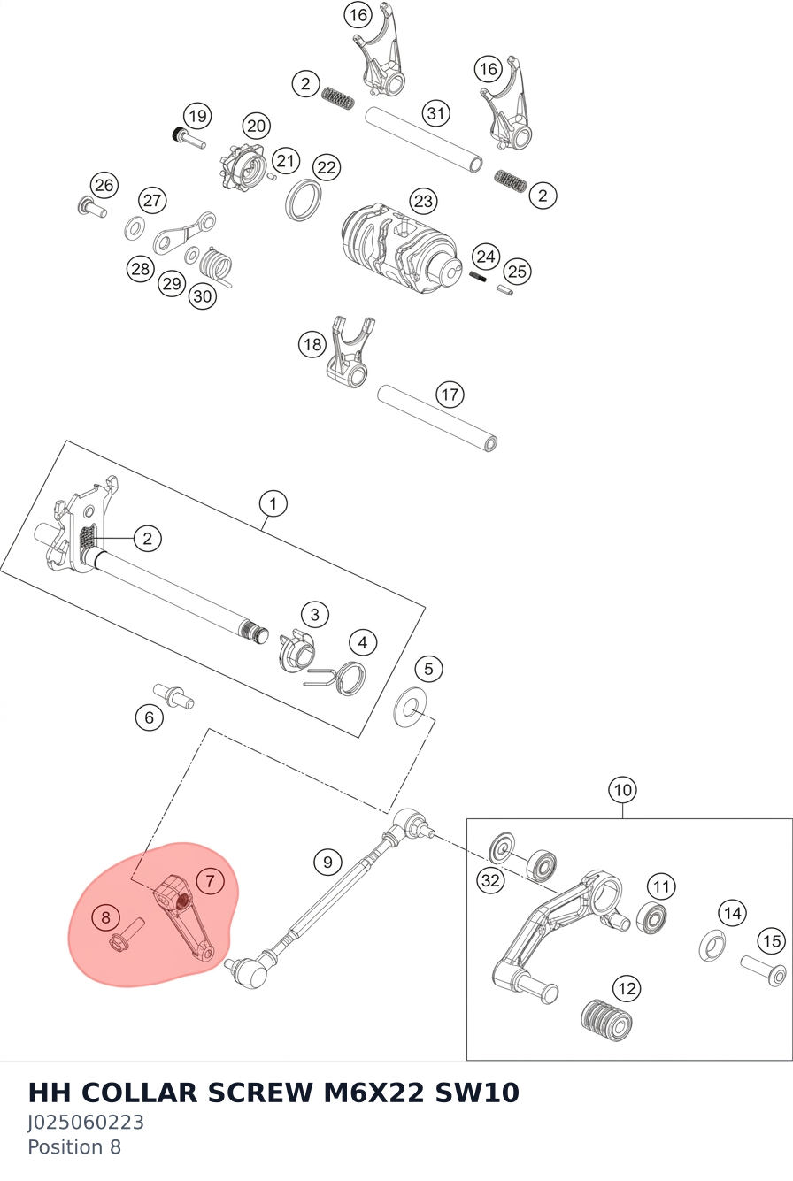 Diagram preview: HH COLLAR SCREW M6X22 SW10 (J025060223)