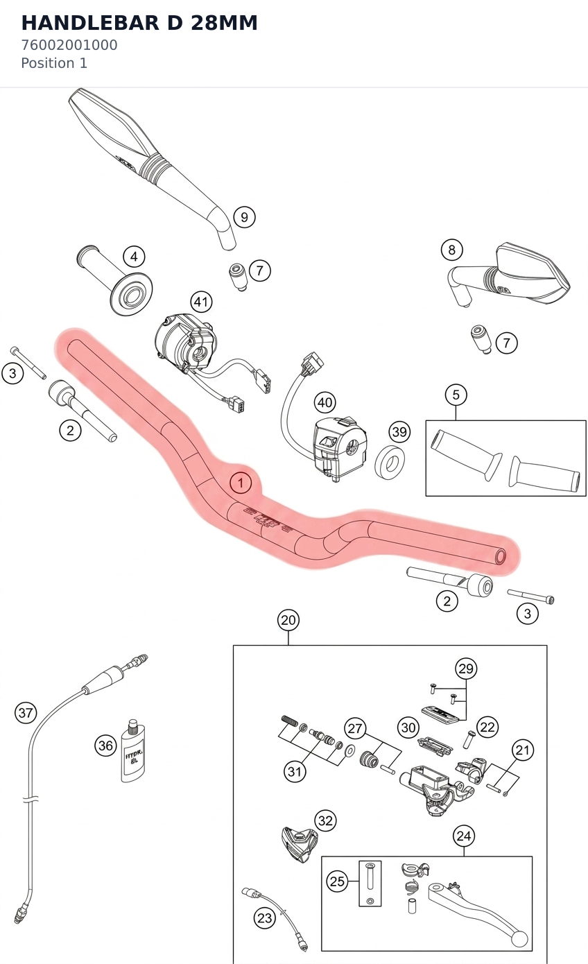 Diagram preview: HANDLEBAR D  28MM (76002001000)