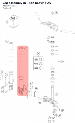 Diagram preview: Leg assembly lh - non heavy duty (93501001100)