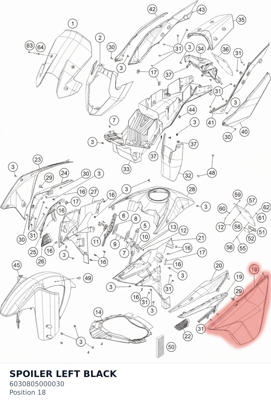 Diagram preview: SPOILER LEFT BLACK (6030805000030)