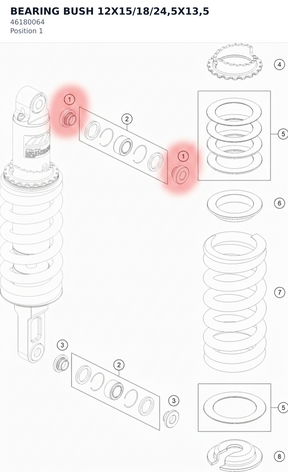 Diagram preview: BEARING BUSH 12X15/18/24,5X13,5 (46180064)