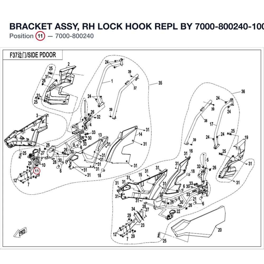BRACKET ASSY, RH LOCK HOOK REPL BY 7000-800240-10001 product image