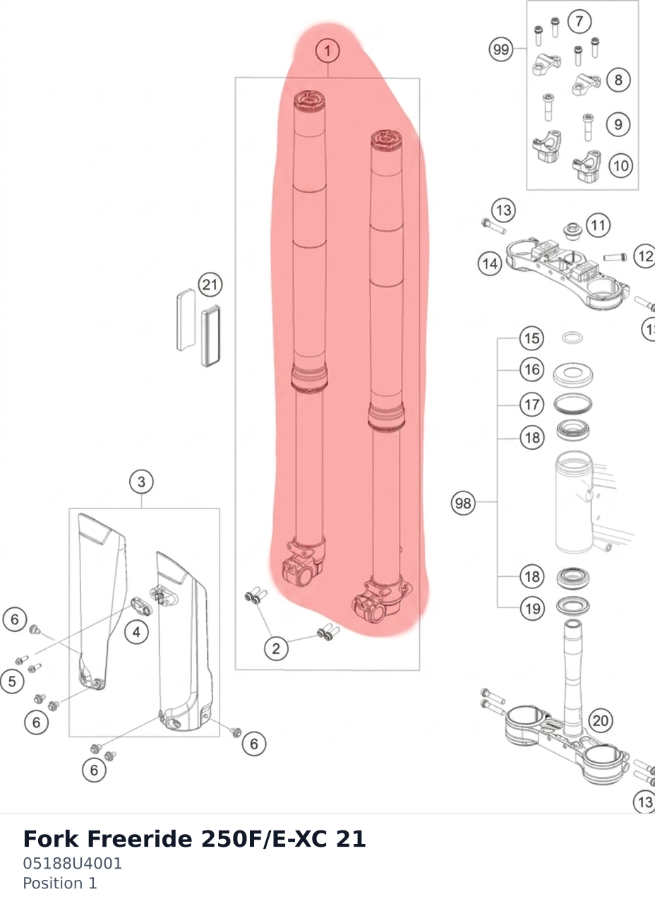 Diagram preview: Fork Freeride 250F/E-XC 21 (05188U4001)