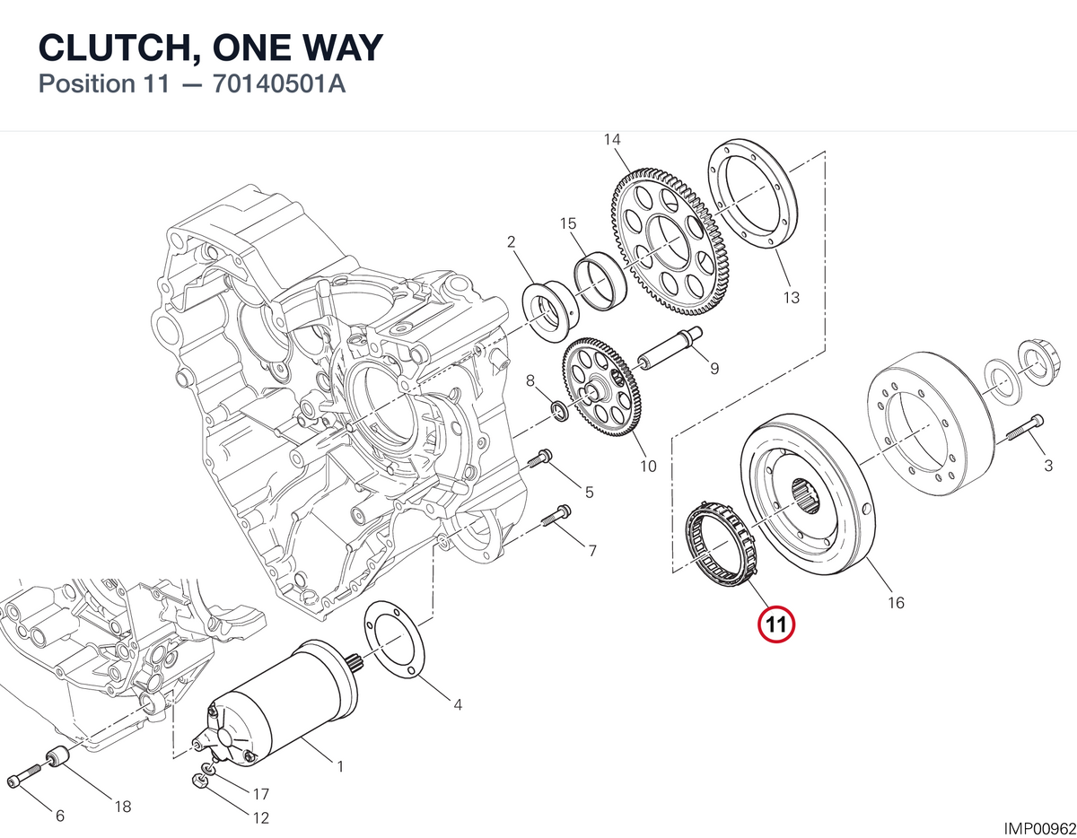 CLUTCH, ONE WAY 70140501A diagram position