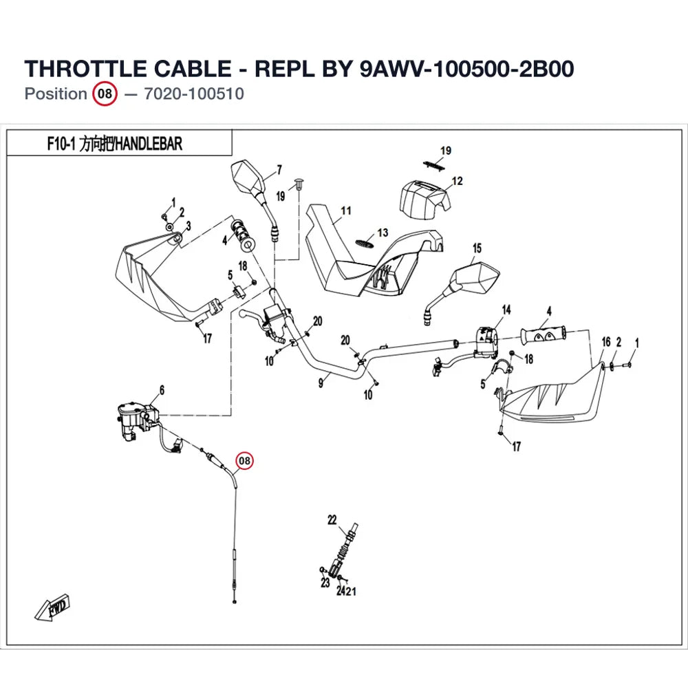 THROTTLE CABLE - REPL BY 9AWV-100500-2B00 product image