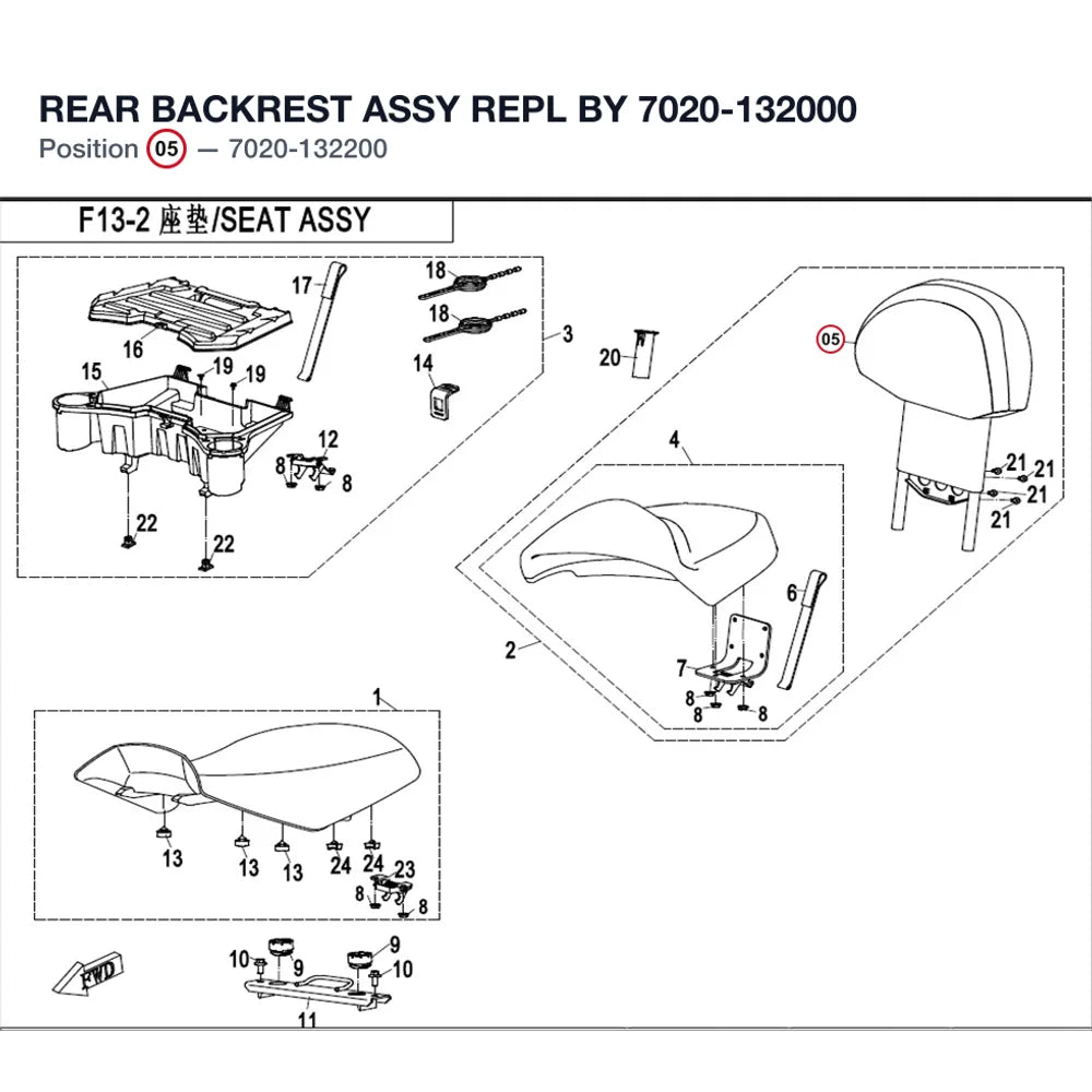 REAR BACKREST ASSY REPL BY 7020-132000 product image
