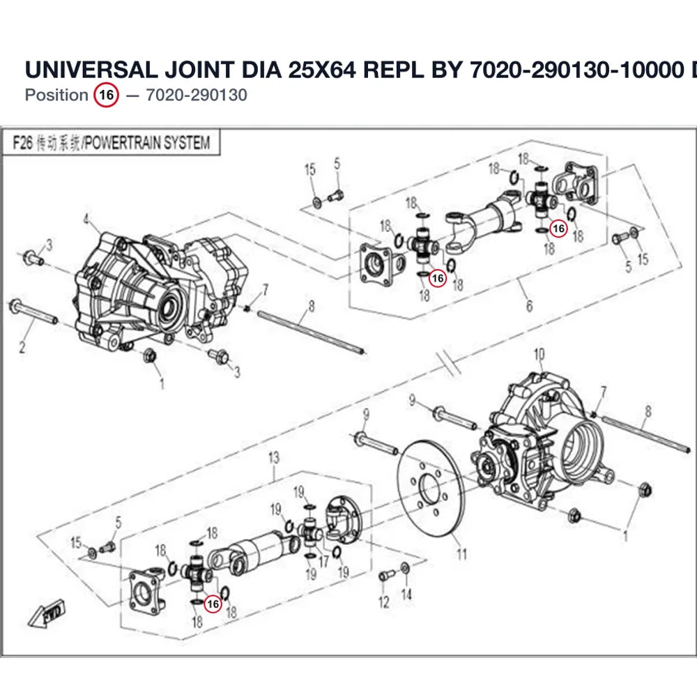 UNIVERSAL JOINT DIA 25X64 REPL BY 7020-290130-10000 product image