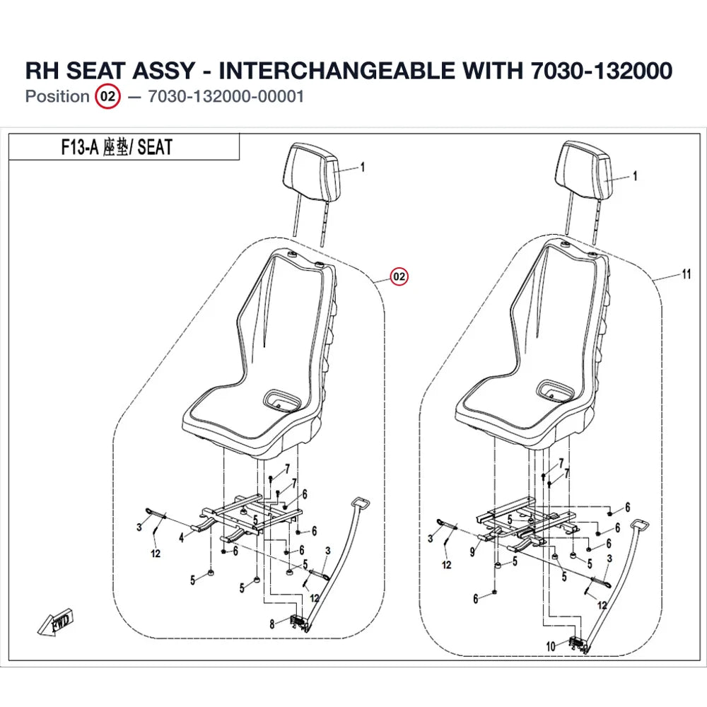RH SEAT ASSY - INTERCHANGEABLE WITH  7030-132000 product image