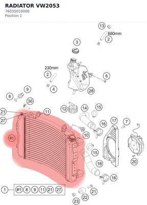 Diagram preview: RADIATOR VW2053 (76035010000)
