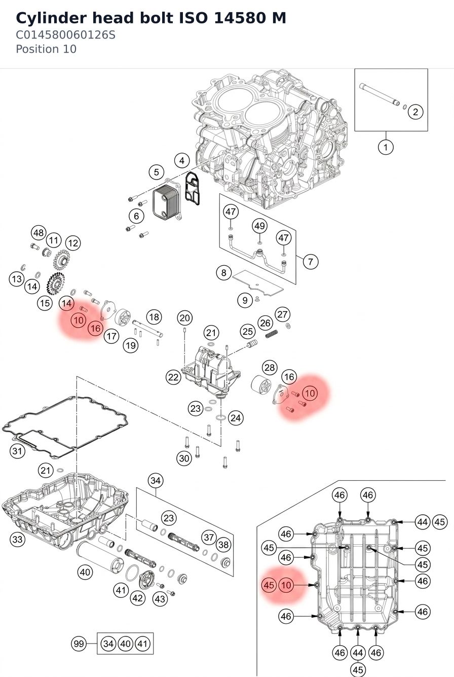 Diagram preview: Cylinder head bolt ISO 14580 M (C014580060126S)
