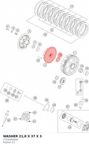 Diagram preview: WASHER 21,8 X 37 X 3 (77232009100)