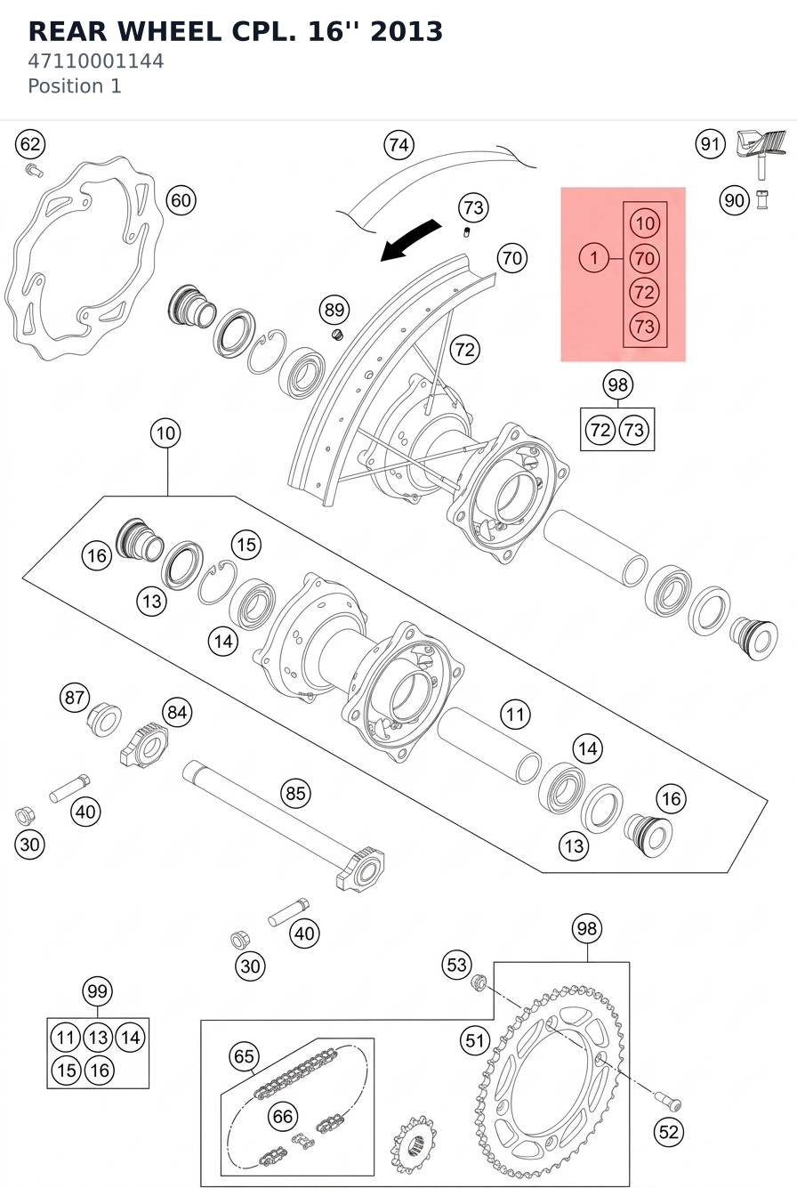 Diagram preview: REAR WHEEL CPL. 16''       2013 (47110001144)