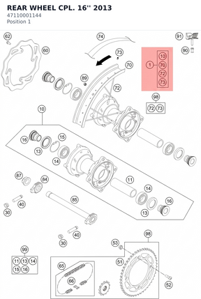 Diagram preview: REAR WHEEL CPL. 16''       2013 (47110001144)