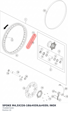 Diagram preview: SPOKE M4,5X226-18'' INOX (75309073226)