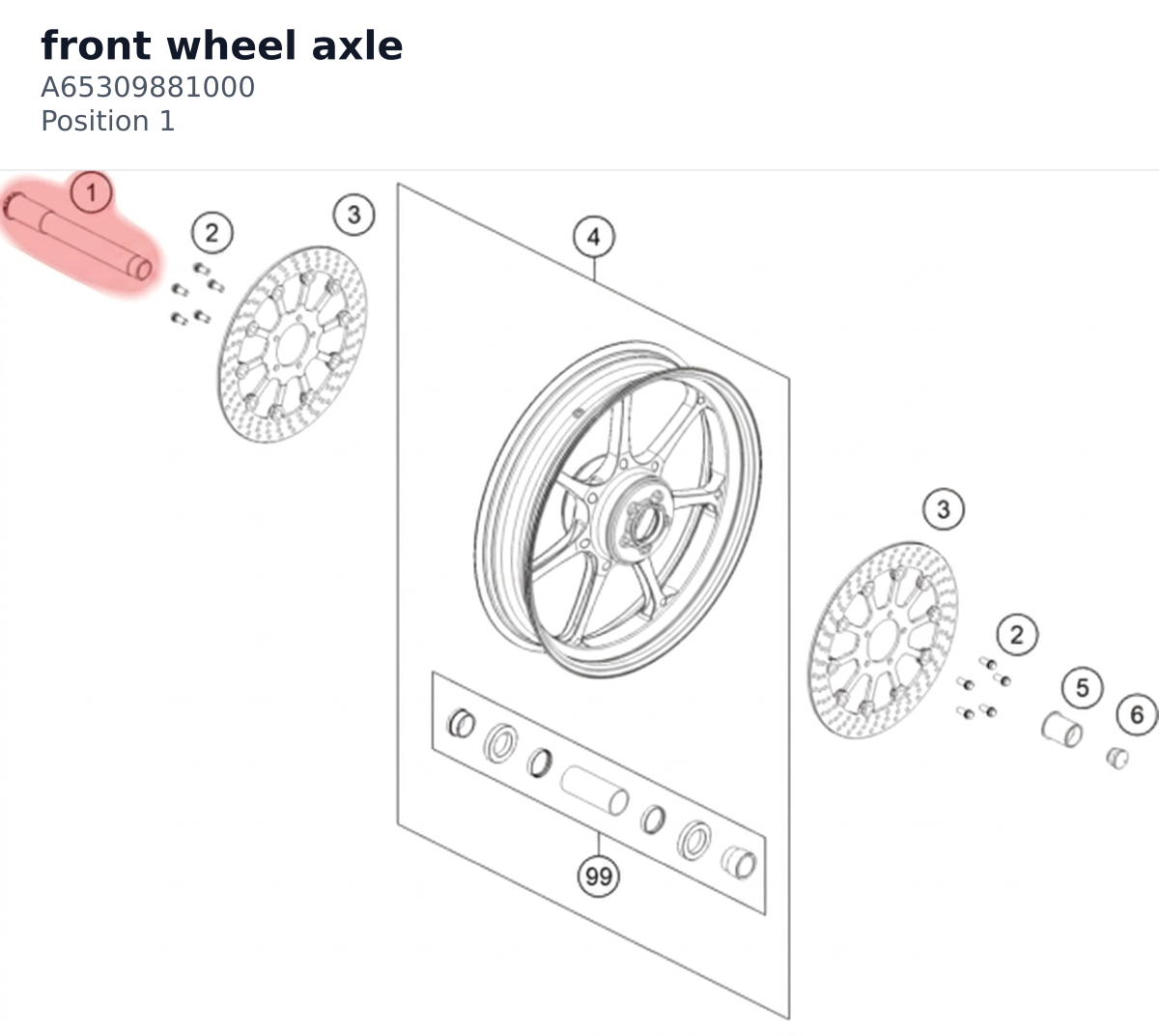 Diagram preview: front wheel axle (A65309881000)