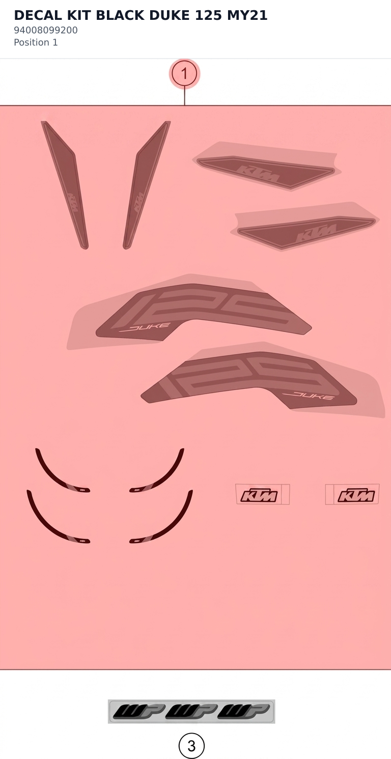 Diagram preview: DECAL KIT BLACK DUKE 125 MY21 (94008099200)