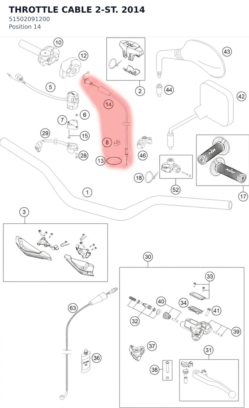 Diagram preview: THROTTLE CABLE 2-ST. 2014 (51502091200)