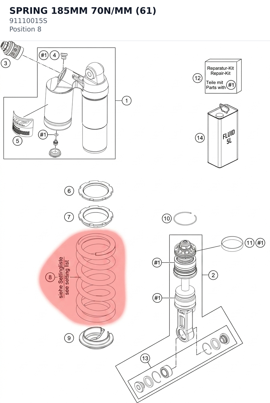 Diagram preview: SPRING 185MM 70N/MM (61) (91110015S)