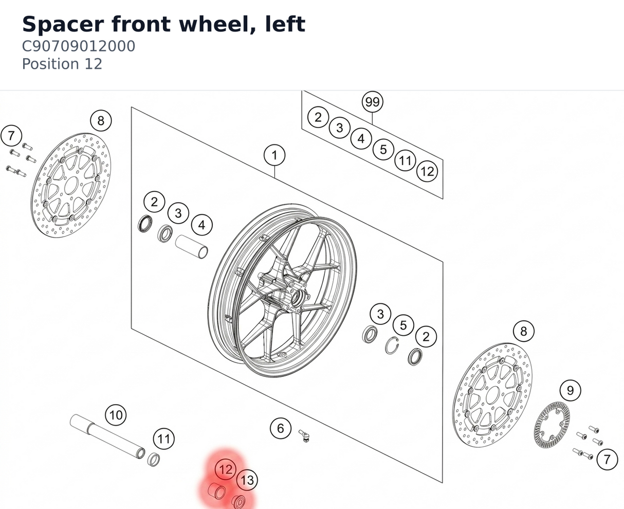 Diagram preview: Spacer front wheel, left (C90709012000)