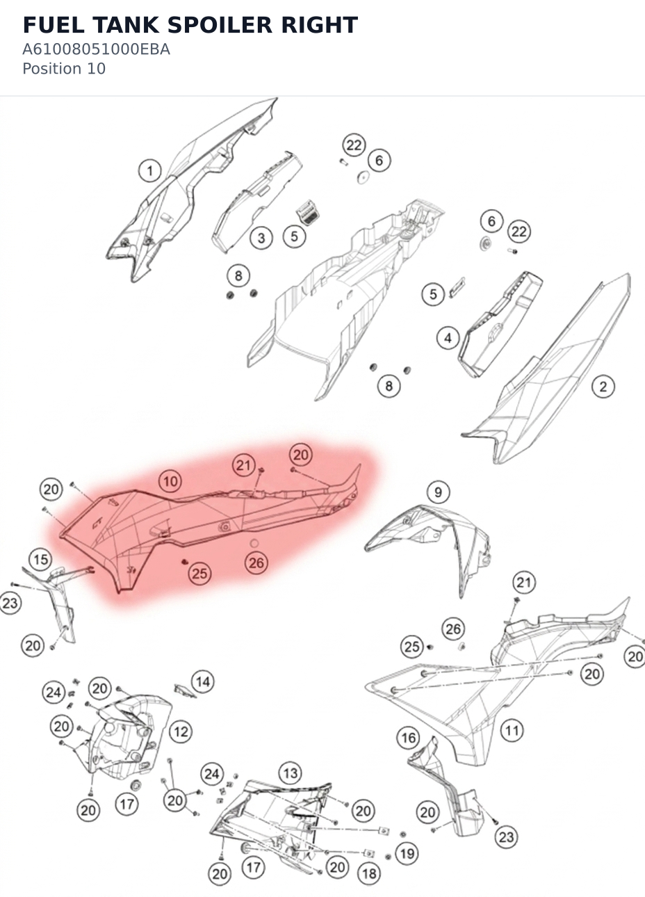 Diagram preview: FUEL TANK SPOILER RIGHT (A61008051000EBA)