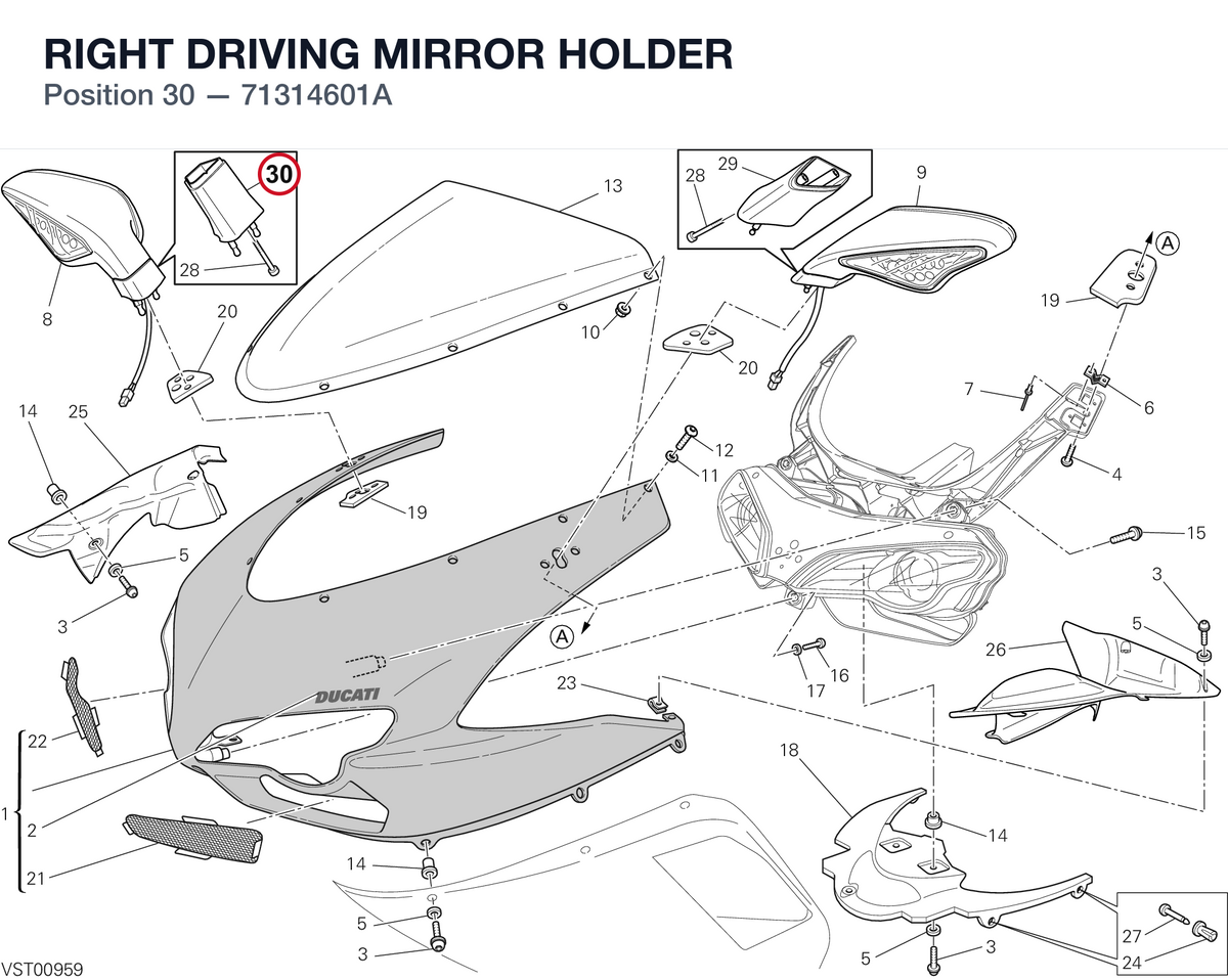 RIGHT DRIVING MIRROR HOLDER 71314601A diagram position