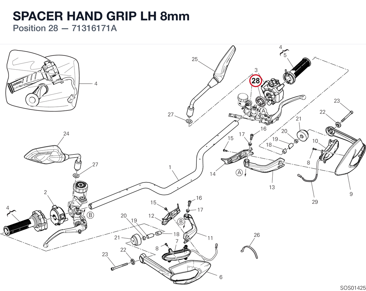 SPACER HAND GRIP LH 8mm 71316171A diagram position