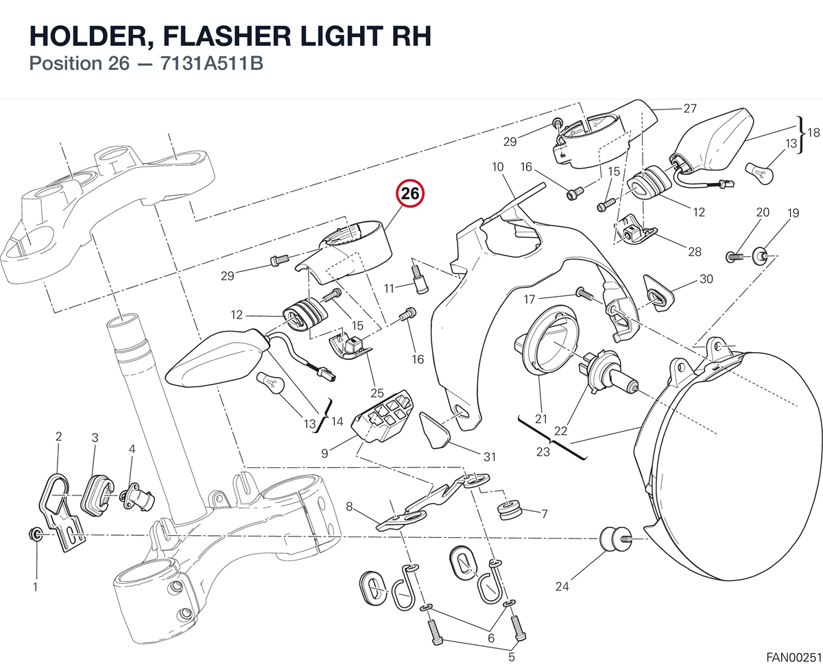 HOLDER, FLASHER LIGHT RH 7131A511B diagram position