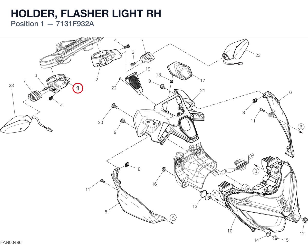 HOLDER, FLASHER LIGHT RH 7131F932A diagram position