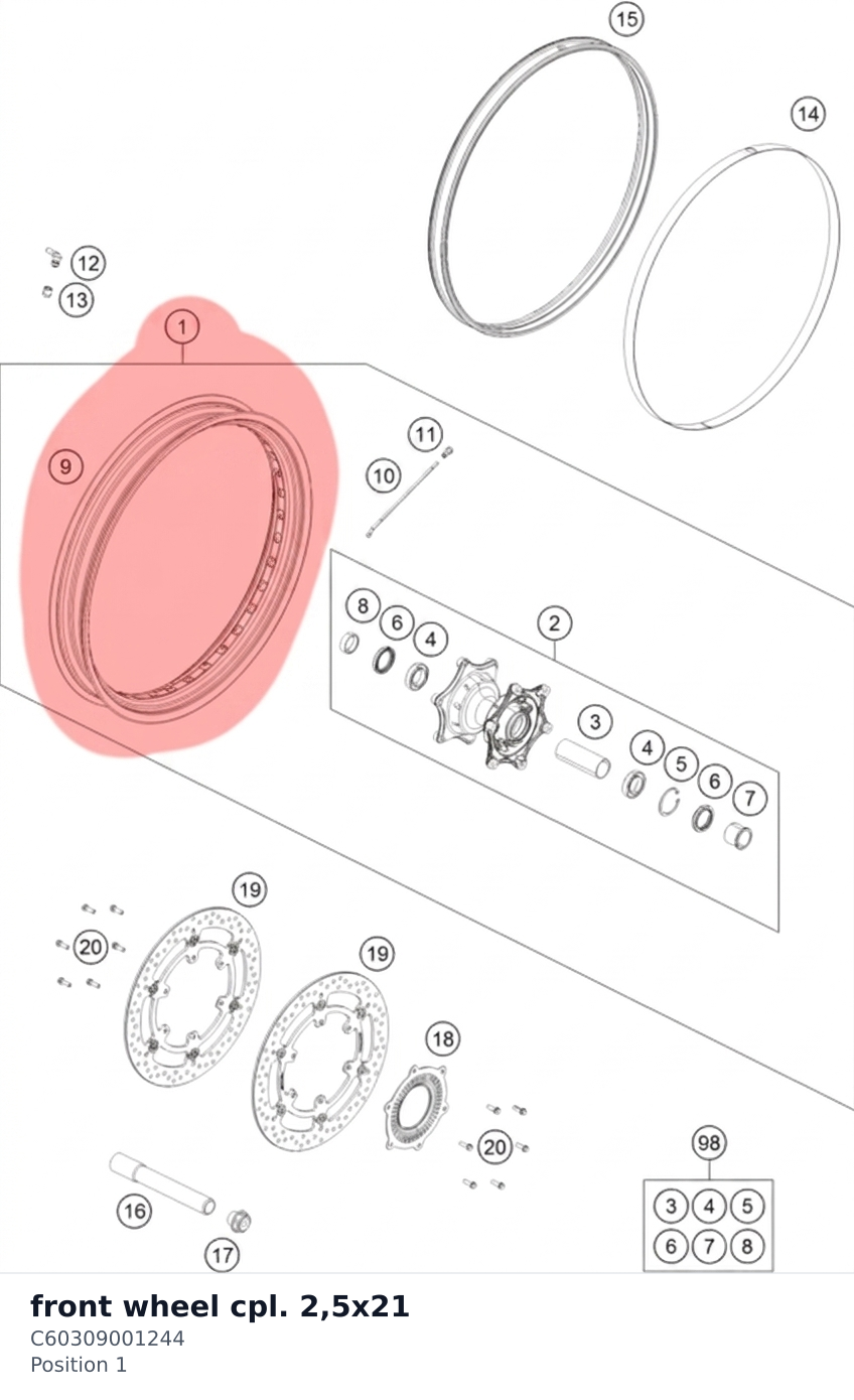 Diagram preview: front wheel cpl. 2,5x21 (C60309001244)