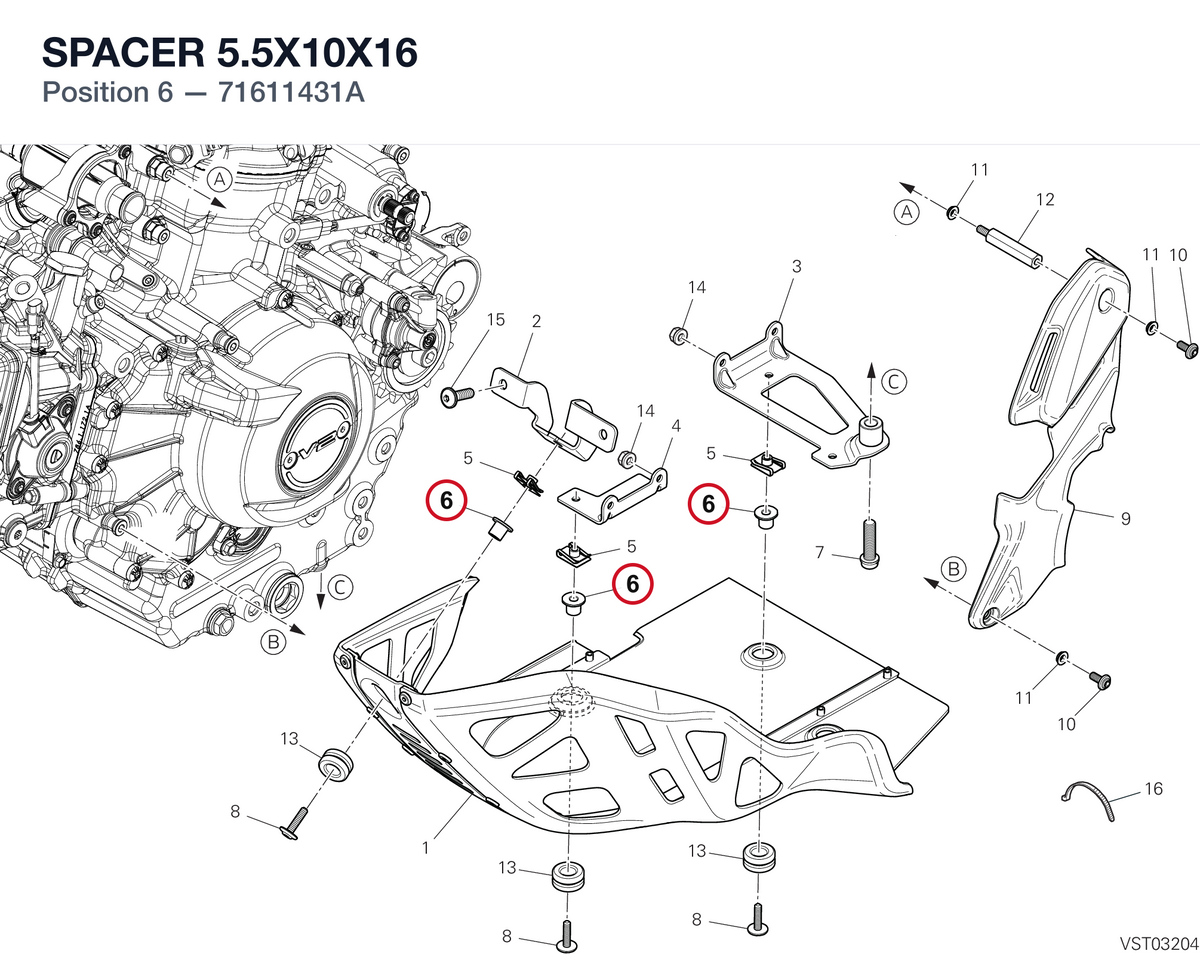 SPACER 5.5X10X16 71611431A diagram position