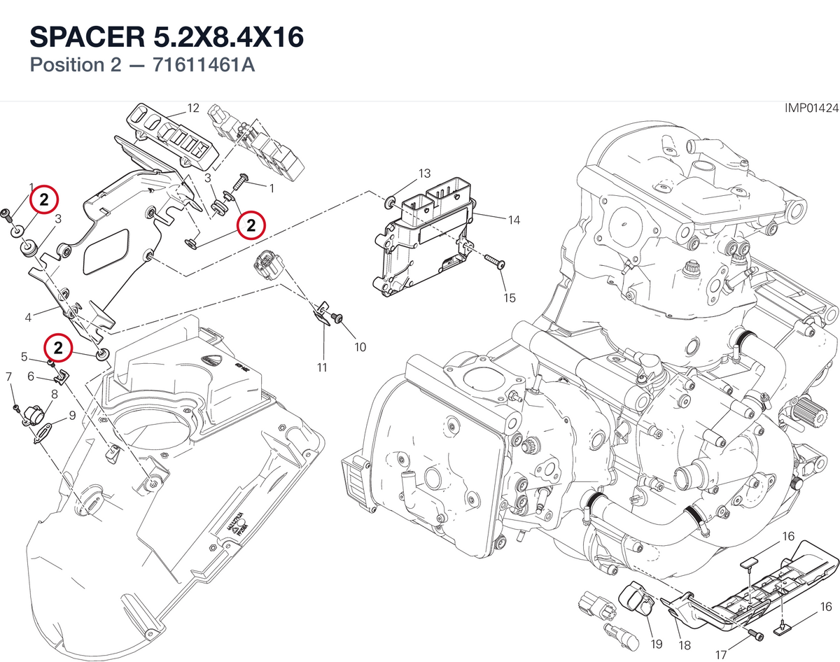 SPACER 5.2X8.4X16 71611461A diagram position