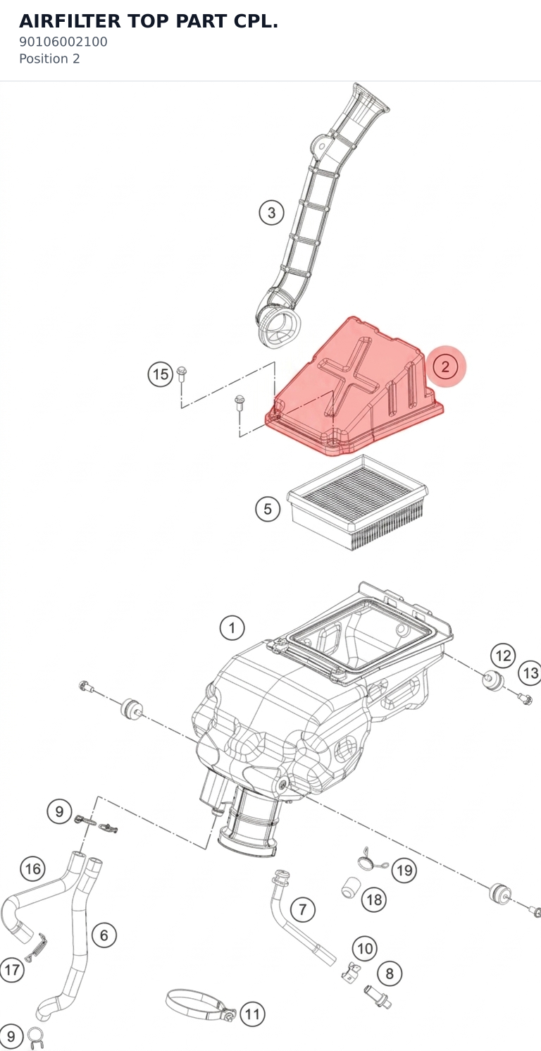 Diagram preview: AIRFILTER TOP PART CPL. (90106002100)