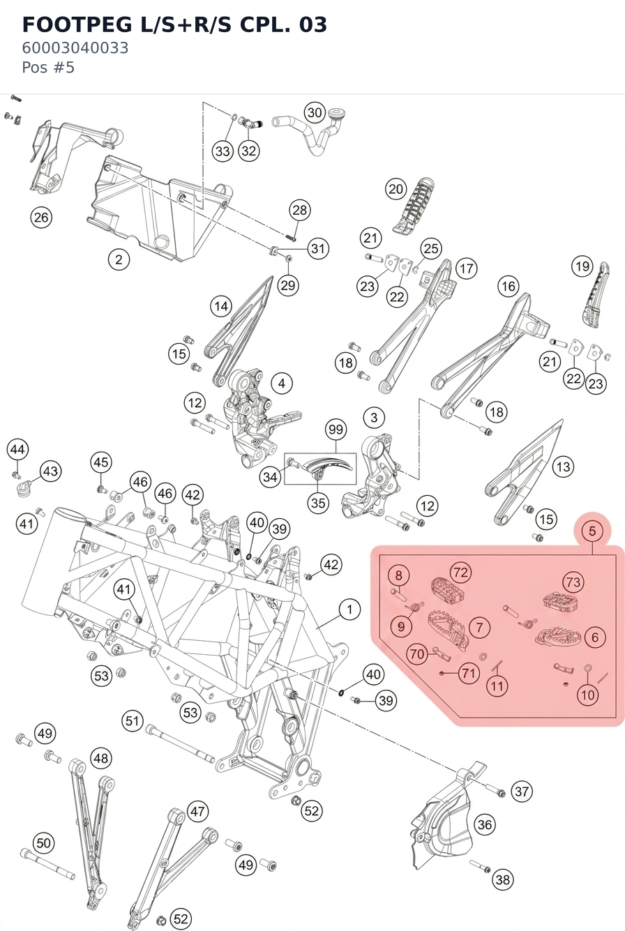 Diagram preview: FOOTPEG L/S+R/S CPL. 03 (60003040033)