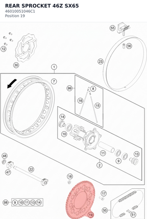 Diagram preview: REAR SPROCKET 46Z SX65 (46010051046C1)