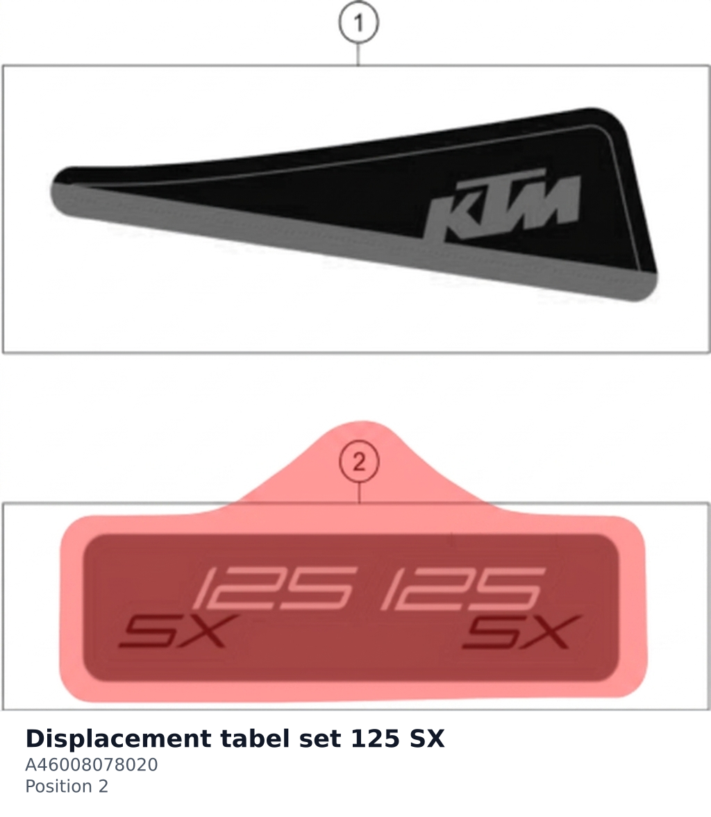 Diagram preview: Displacement tabel set 125 SX (A46008078020)