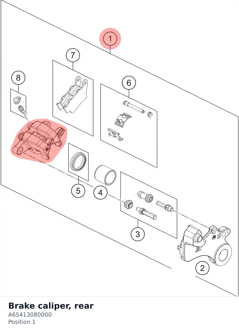 Diagram preview: Brake caliper, rear (A65413080000)