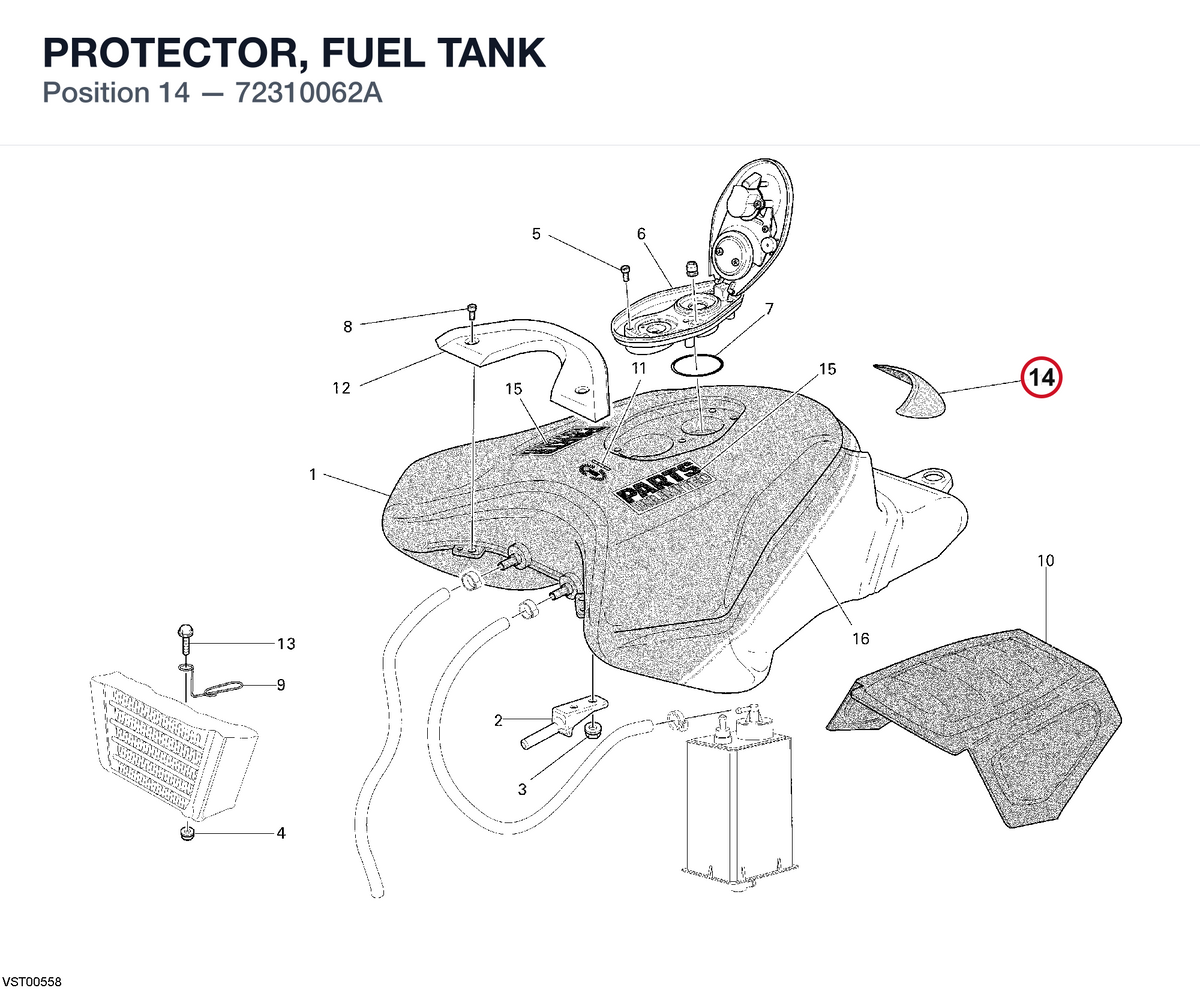 PROTECTOR, FUEL TANK 72310062A diagram position