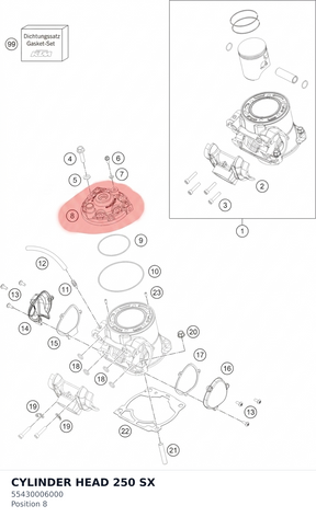 Diagram preview: CYLINDER HEAD 250 SX (55430006000)