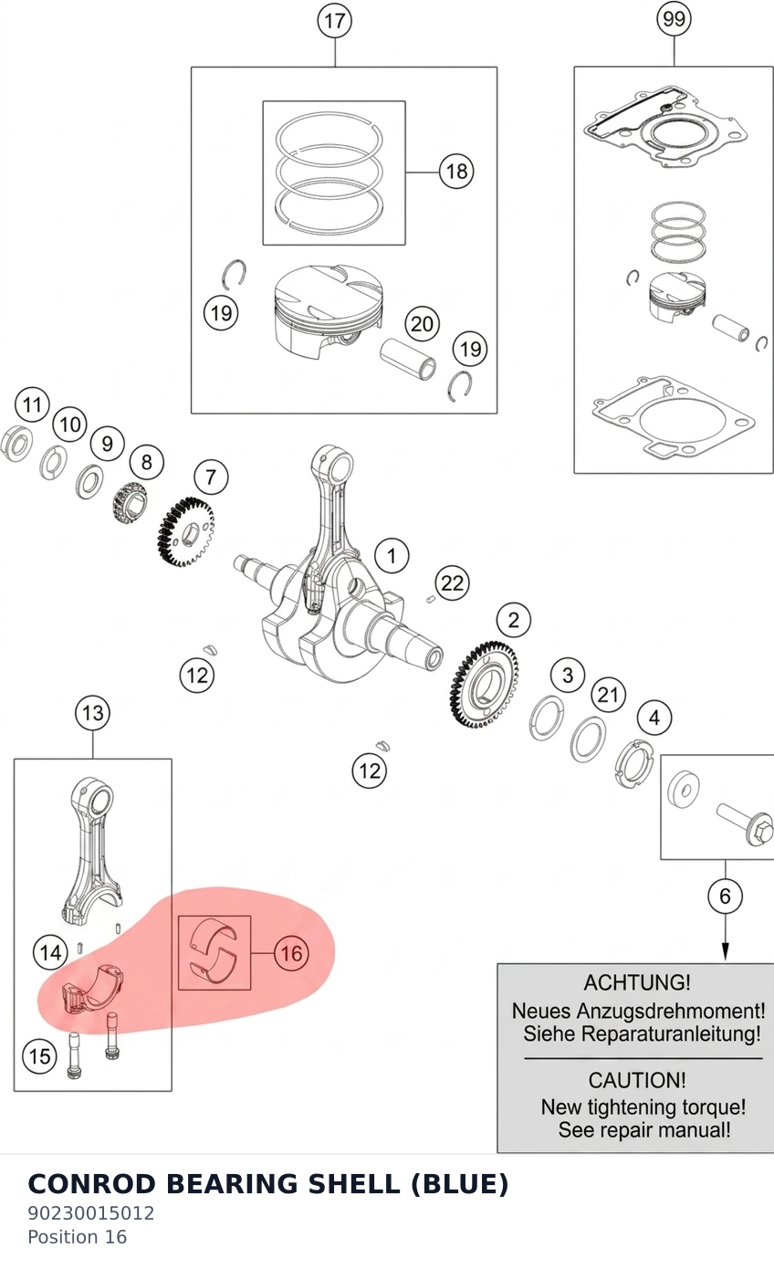 Diagram preview: CONROD BEARING SHELL (BLUE) (90230015012)
