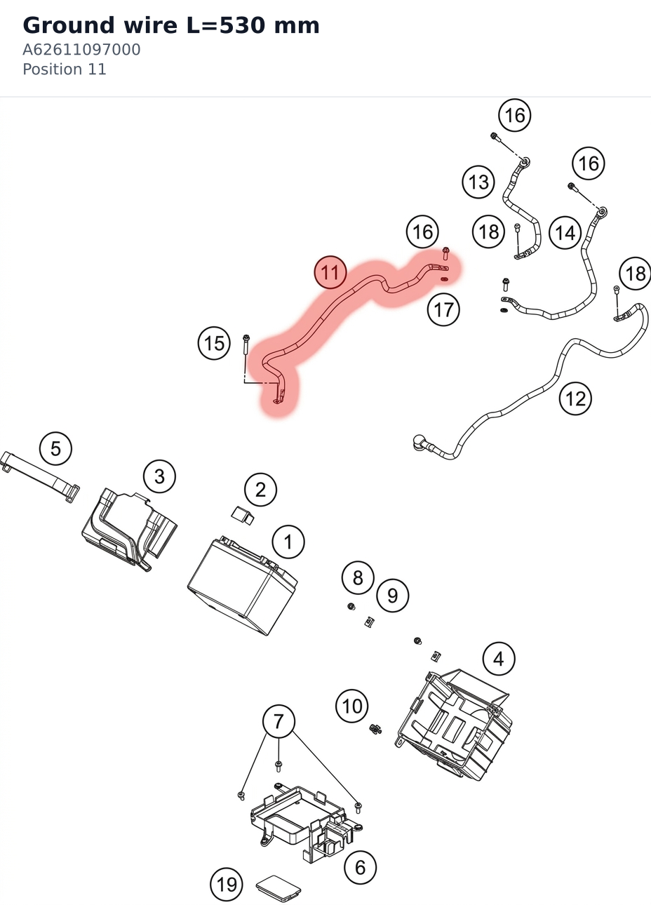 Diagram preview: Ground wire L=530 mm (A62611097000)