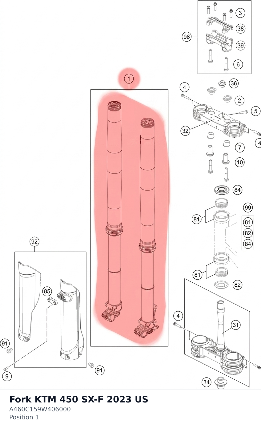 Diagram preview: Fork KTM 450 SX-F 2023 US (A460C159W406000)