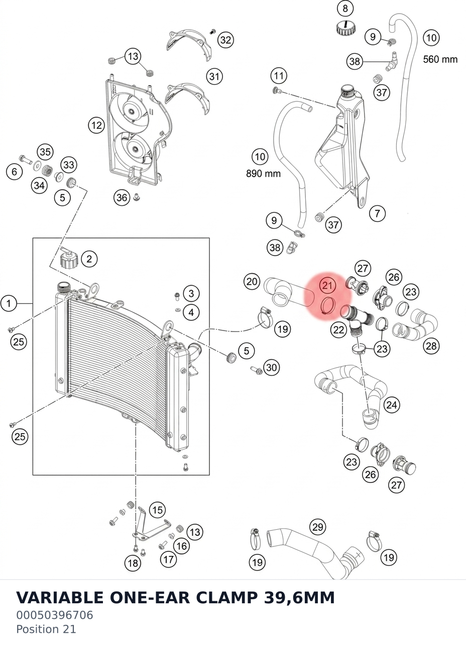 Diagram preview: VARIABLE ONE-EAR CLAMP 39,6MM (00050396706)