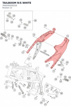 Diagram preview: TAILBOOM R/S WHITE (7600300200228)