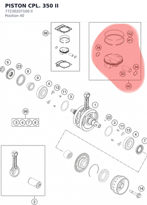 Diagram preview: PISTON  CPL. 350 II (77230207100 II)