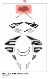 Diagram preview: DECAL KIT KTM 390 RC black (93808099200)