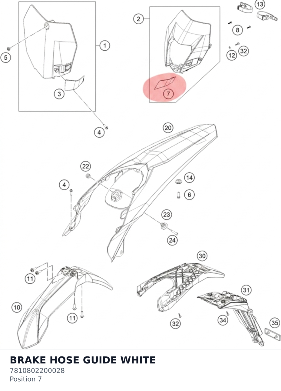 Diagram preview: BRAKE HOSE GUIDE WHITE (7810802200028)