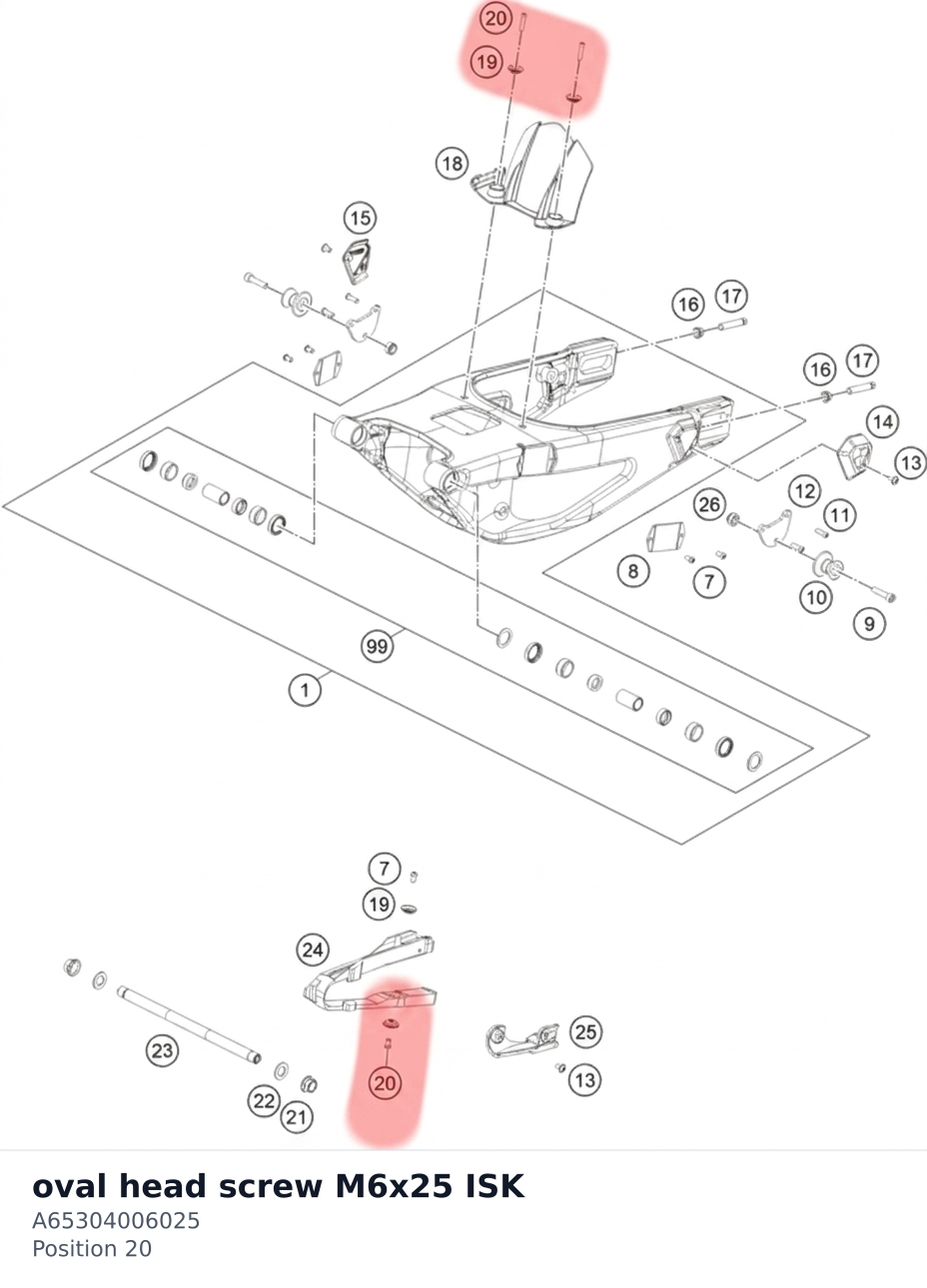 Diagram preview: oval head screw M6x25 ISK (A65304006025)