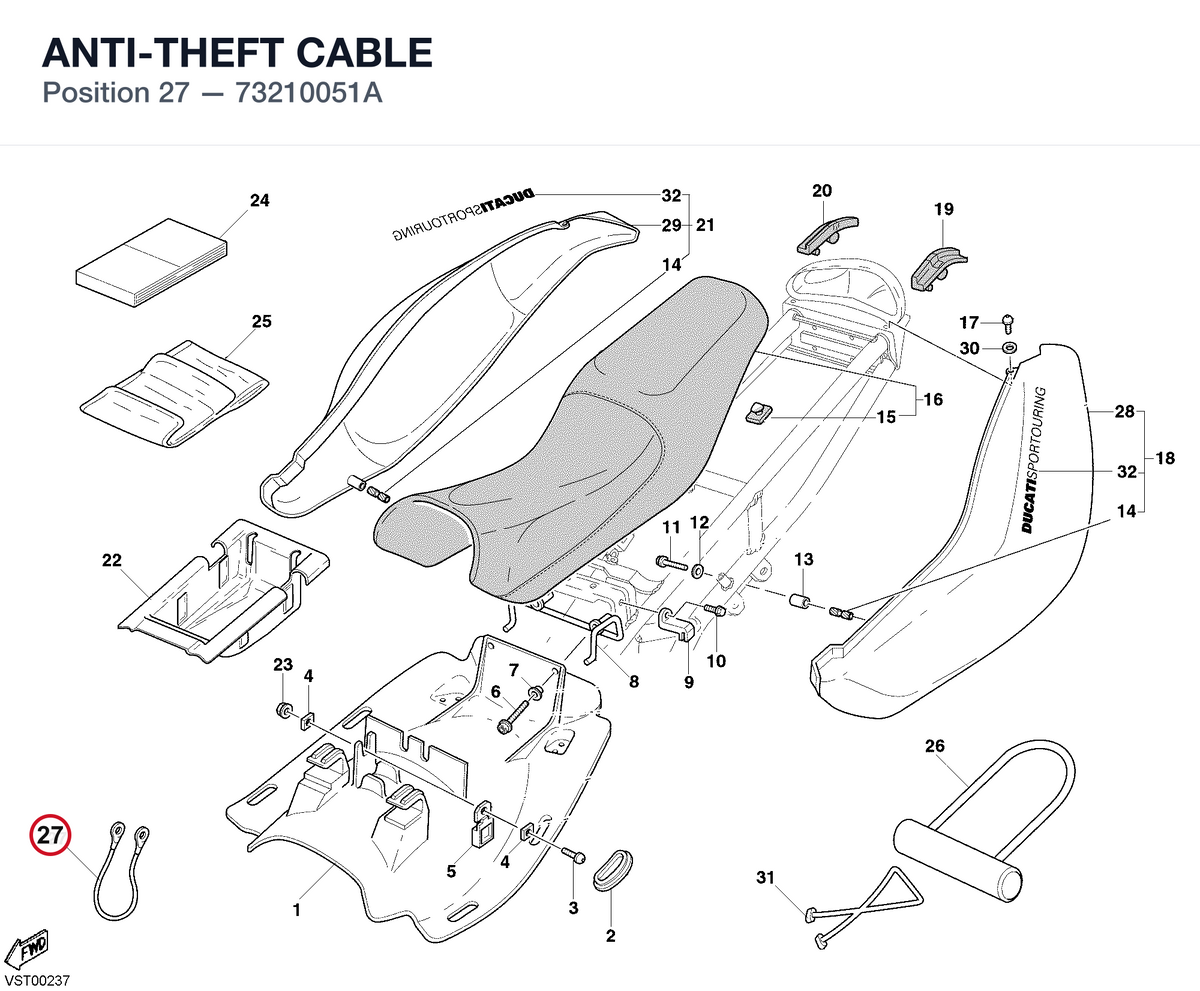 ANTI-THEFT CABLE 73210051A diagram position