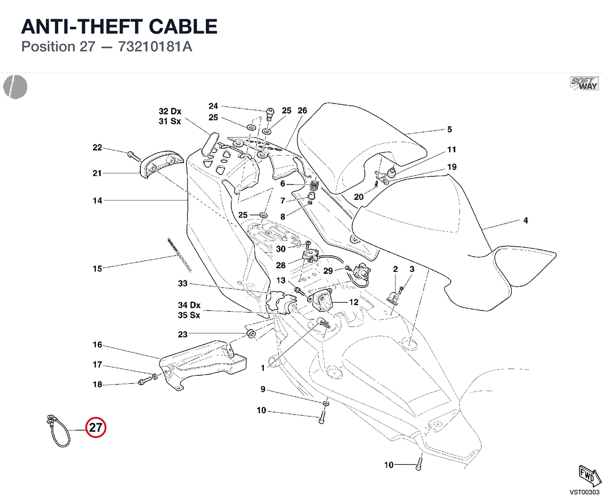 ANTI-THEFT CABLE 73210181A diagram position